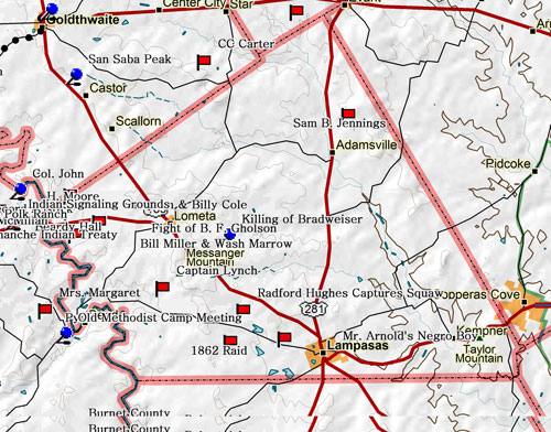 Map of Lampasas County Historic Sites