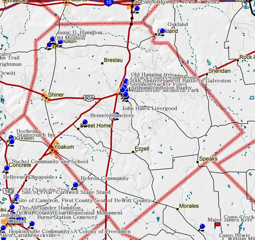 Map of Lavaca County Historic Sites