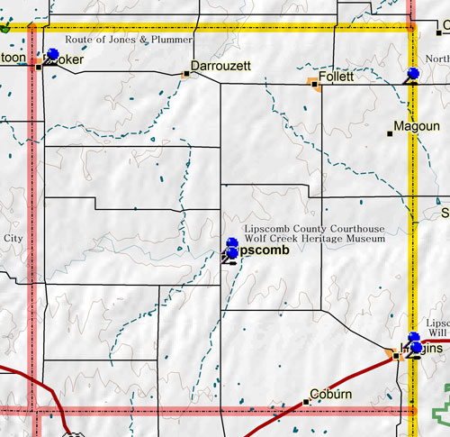 Map of Lipscomb County Historic Sites