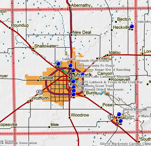 Map of Lubbock County Historic Sites