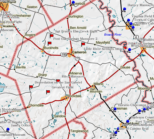 Map of Milam County Historic Sites