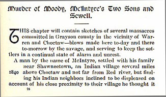 Murder of Moody, McIntyre's two Sons and Sewell story from the book Indian Depredations in Texas by J. W. Wilbarger