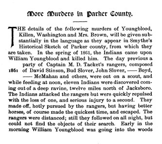 More Murders in Parker County story from the book Indian Depredations in Texas by J. W. Wilbarger