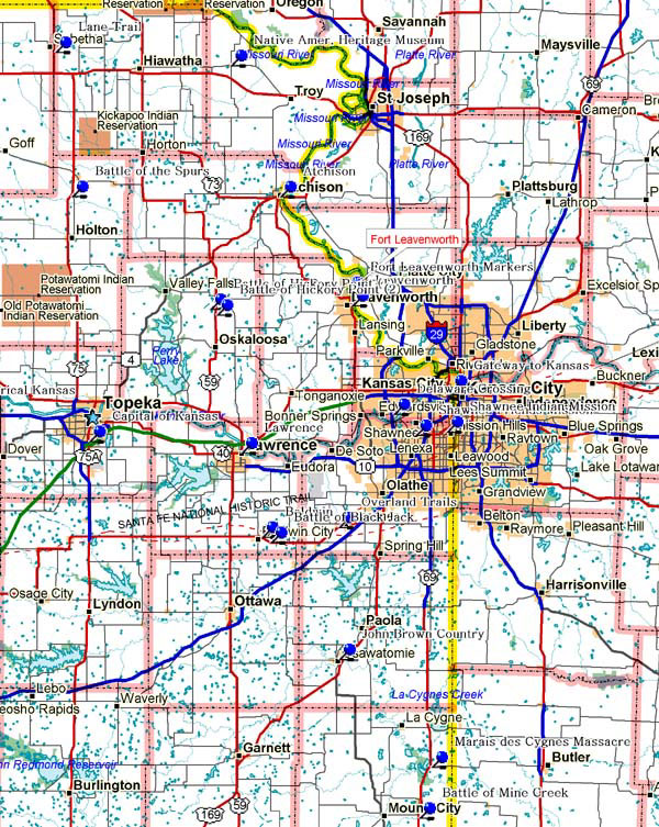 Map of Northeast Kansas Historical Markers