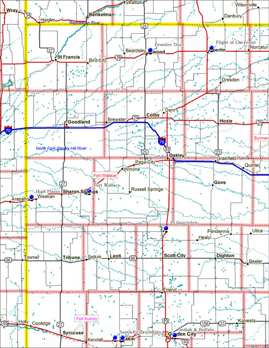 Map of Northwest Kansas Historical Markers
