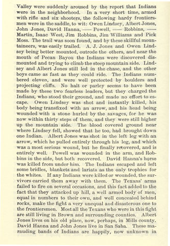 Owen Lindsey Killed story from the book Indian Depredations in Texas by J. W. Wilbarger