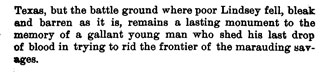 Owen Lindsey Killed story from the book Indian Depredations in Texas by J. W. Wilbarger