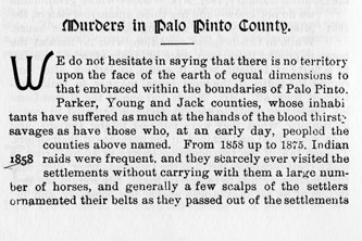 Murders in Palo Pinto County story from the book Indian Depredations in Texas by J. W. Wilbarger