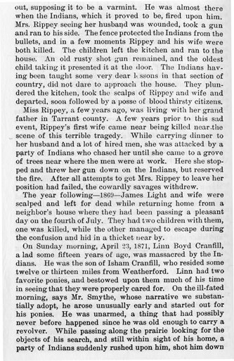 Murders in Parker County - 1863 - 1873 story from the book Indian Depredations in Texas by J. W. Wilbarger