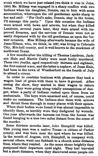 Murders in Parker County - 1863 - 1873 story from the book Indian Depredations in Texas by J. W. Wilbarger