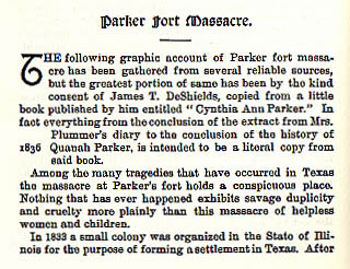 Parker Fort Massacre story from the book Indian Depredations in Texas by J. W. Wilbarger