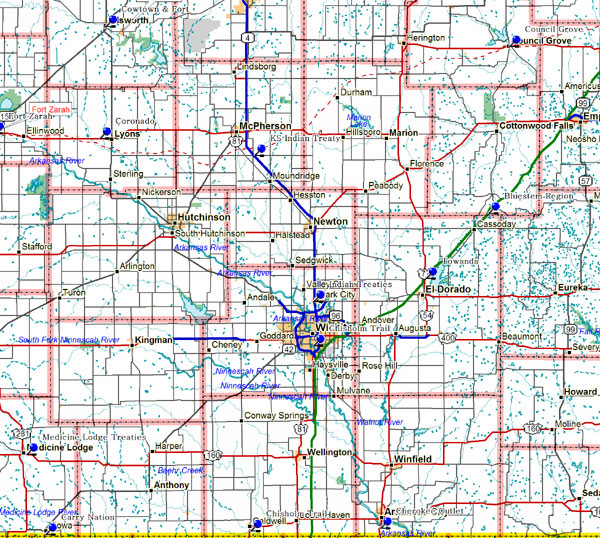 Map of South Central Kansas Historical Markers