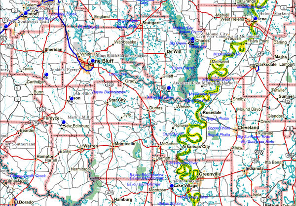 Map of Southeast Arkansas Historical Markers