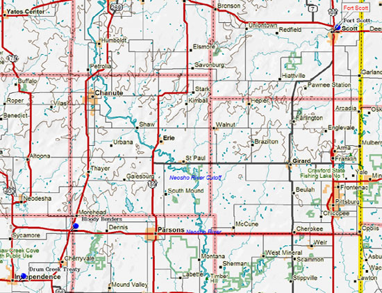 Map of Southeast Kansas Historical Markers