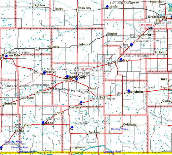 Map of Southwest Kansas Historical Markers