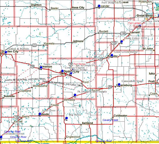 Map of Southwest Kansas Historical Markers