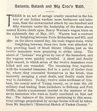 Satanta, Satank and Big Tree's Raid story from the book Indian Depredations in Texas by J. W. Wilbarger