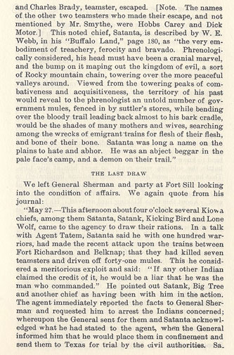 Satanta, Satank and Big Tree's Raid story from the book Indian Depredations in Texas by J. W. Wilbarger