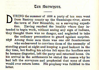 Ten Surveyors story from the book Indian Depredations in Texas by J. W. Wilbarger