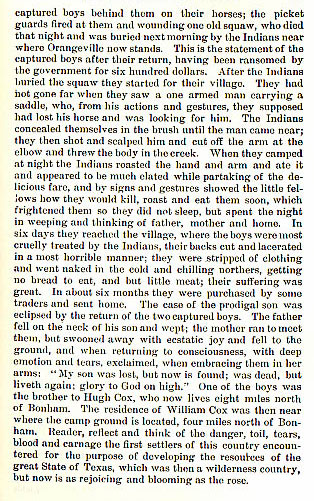 Two Boys Captured story from the book Indian Depredations in Texas by J. W. Wilbarger