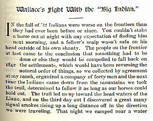 Wallace's Fight with the "Big Indian" story from the book Indian Depredations in Texas by J. W. Wilbarger