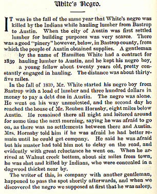 White's Negro story from the book Indian Depredations in Texas by J. W. Wilbarger