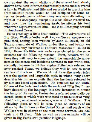 William A. Wallace story from the book Indian Depredations in Texas by J. W. Wilbarger