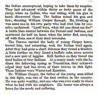 William Cooper story from the book Indian Depredations in Texas by J. W. Wilbarger