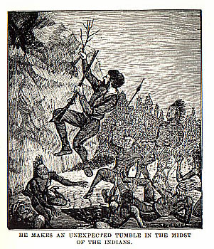 He Makes an Unexpected Tumble in the Midst of the Indians picture from the book Indian Depredations in Texas by J. W. Wilbarger