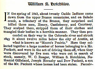 William S. Hotchkiss story from the book Indian Depredations in Texas by J. W. Wilbarger