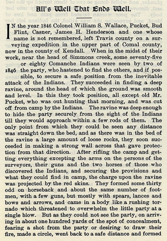 All's Well That Ends Well story from the book Indian Depredations in Texas by J. W. Wilbarger