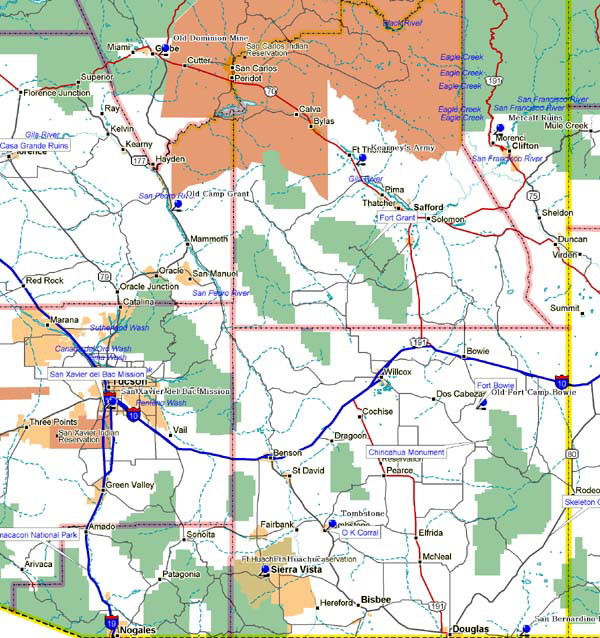 Map of Southeast Arizona Historical Markers