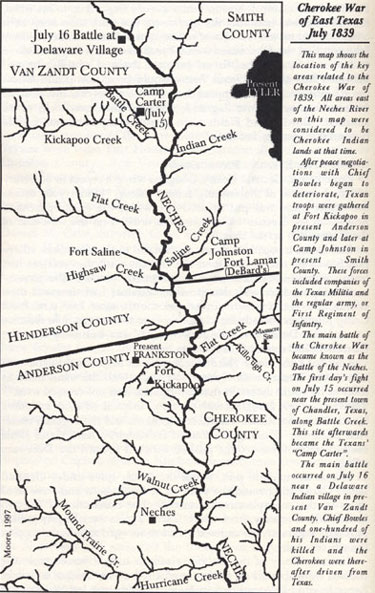 Map of the Cherokee War in East Texas