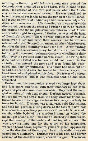 George Durham on Guard story from the book Indian Depredations in Texas by J. W. Wilbarger