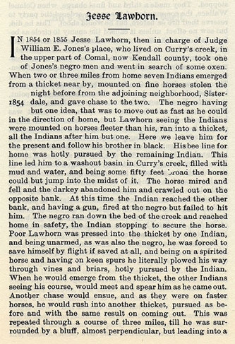 Jesse Lawhorn story from the book Indian Depredations in Texas by J. W. Wilbarger