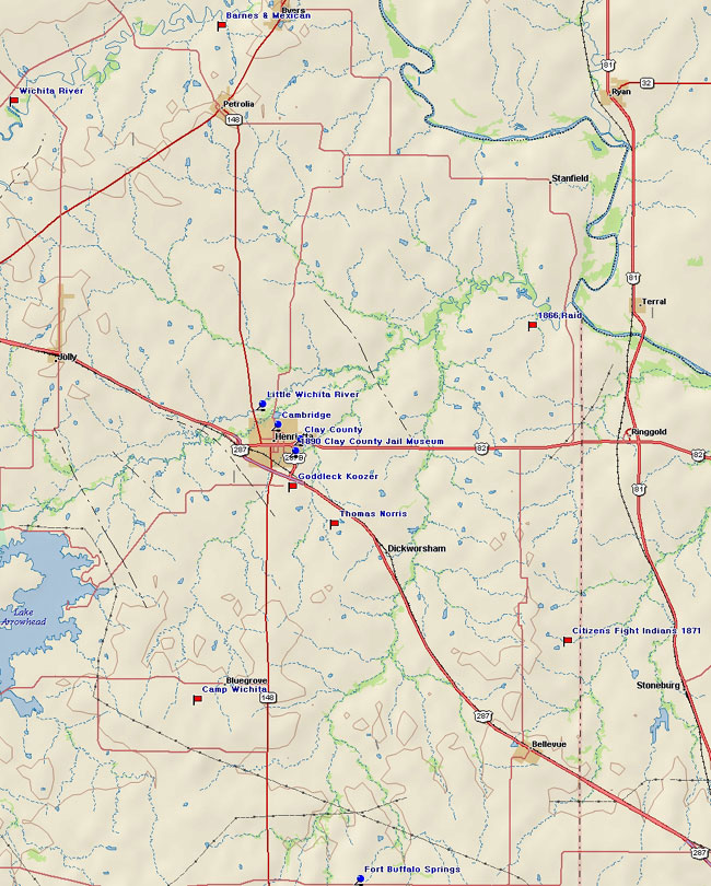 Map of Clay County Historical Markers and Places of Interest