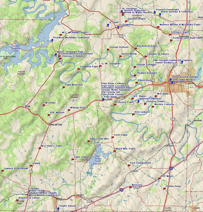 Map of Palo Pinto County Historic Sites