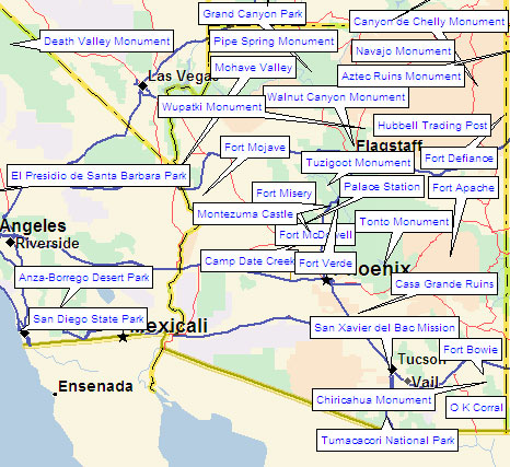 Map of Arizona/So. California Forts