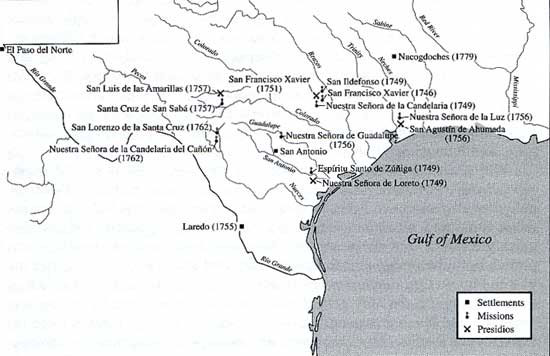 Map of Expansion of Spanish Missions, Settlements, an dPresidios, 1746-1779