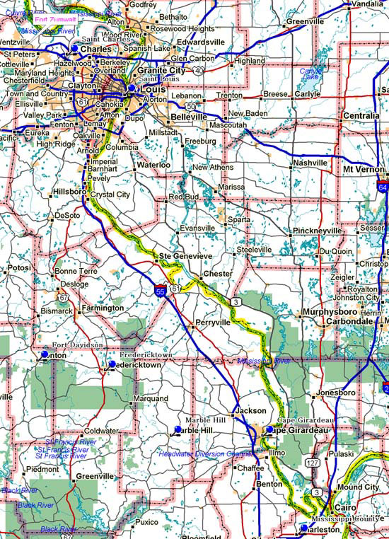 Map of Southeast Missouri Historical Markers