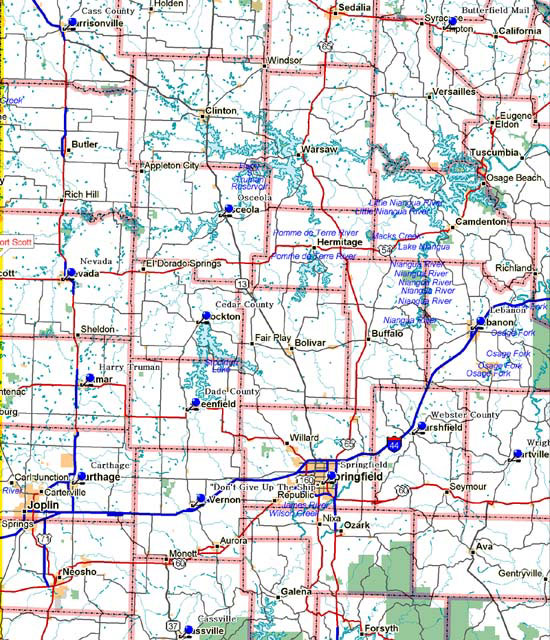 Map of Southwest Missouri Historical Markers