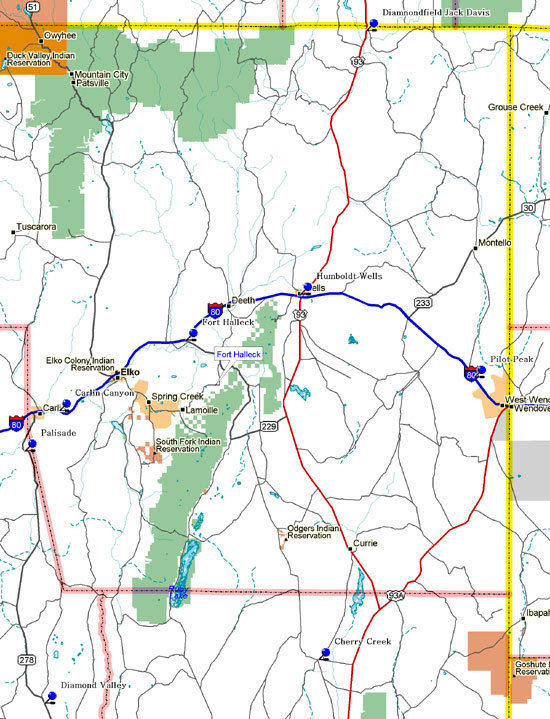 Map of Northeast Nevada Historical Markers