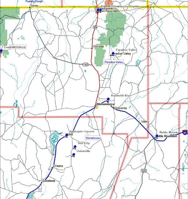 Map of Northwest Nevada Historical Markers