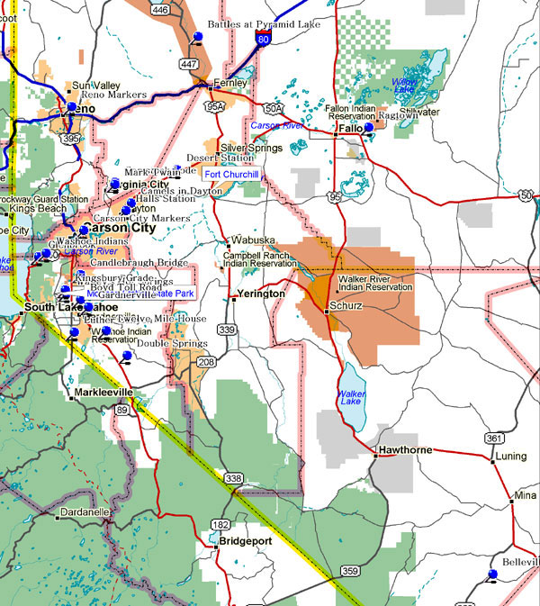 Map of Southwest Nevada Historical Markers