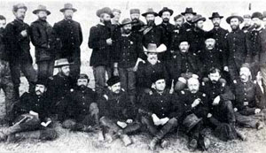 Picture of Officers of the 6th Cavalry who fought at Wounded Knee, including John J. Pershing, standing at right center.