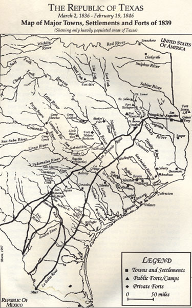 Map of the Republic of Texas, 1839