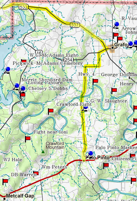 Map of Finis to Palo Pinto Road Trip