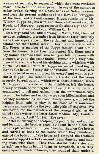 The Riggs Massacre story from the book Indian Depredations in Texas by J. W. Wilbarger