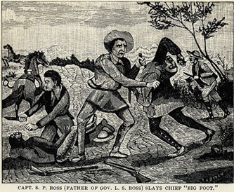 Captain Ross Slays Chief "Big Foot" picture from the book Indian Depredations in Texas by J. W. Wilbarger