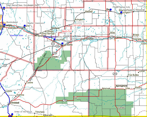 Map of Southeast Colorado Historical Markers